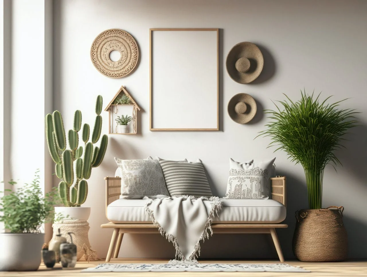 boho frame mockup wall art mockup in boho style interior